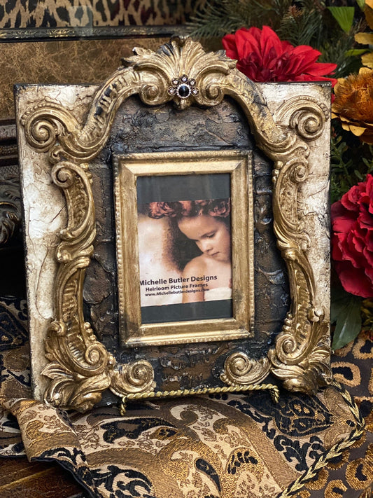 Michelle Butler Decorative Tabletop Frame With Jeweled Scrolls Frames