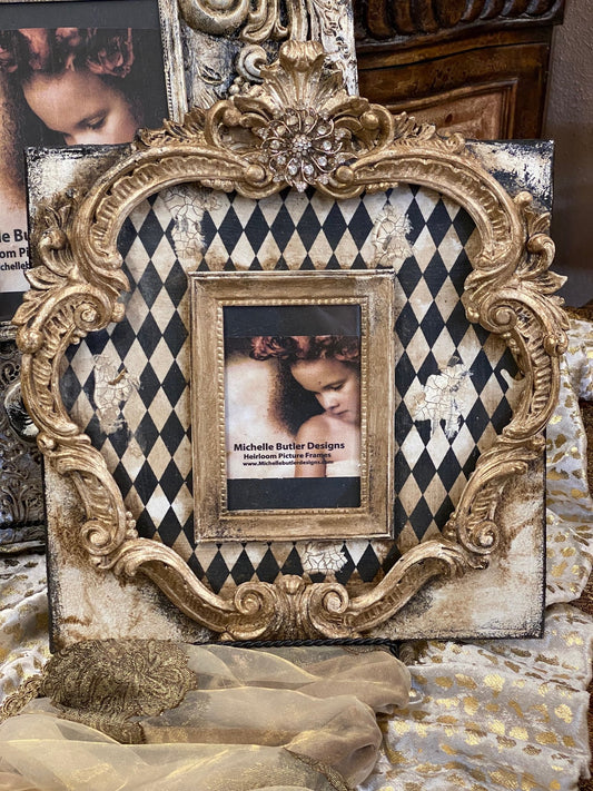 Michelle_Butler_table_top_frames_with_harlequin_pattern-old_world_picture_frame-decorative_picture_frames-heirloom_picture_frames-reilly_chance