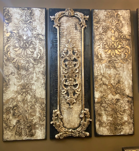 Michelle Butler Designs Set of Three Black and Gold Wall Plaques