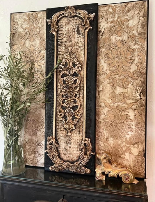 Michelle Butler Designs Set of Three Black and Gold Wall Plaques