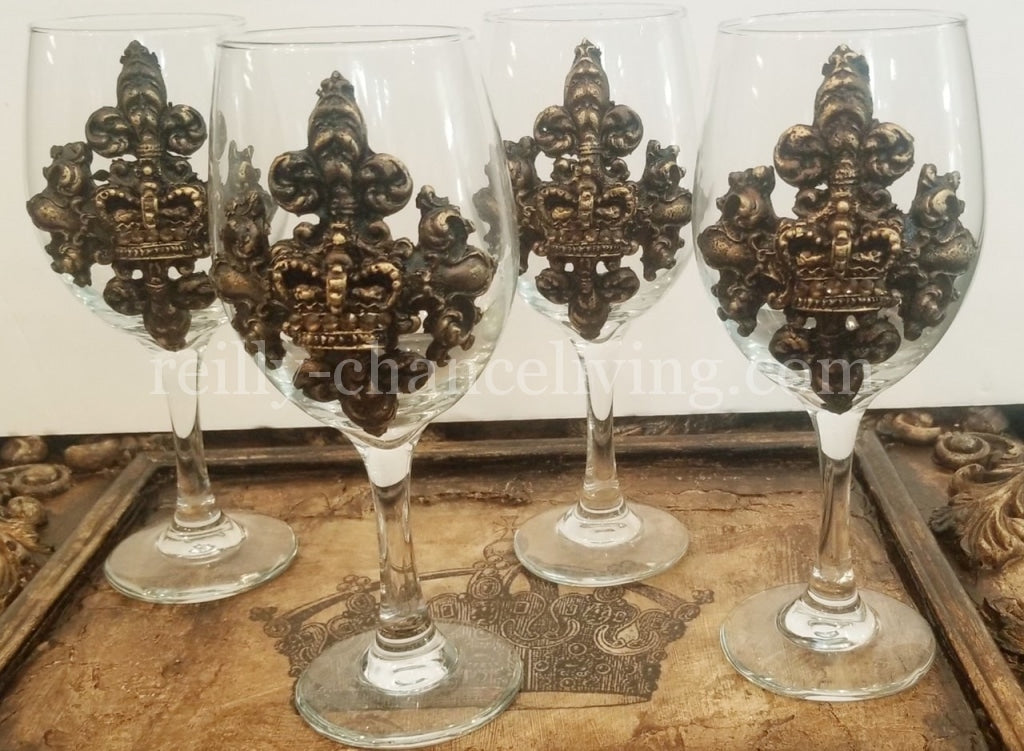 Set of 2 Michelle Butler Jeweled Wine Glasses with Crown