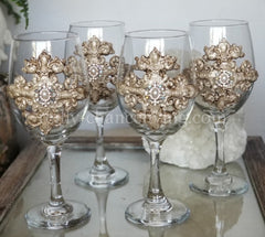 Set of 2 Michelle Butler Jeweled Wine Glasses with Cross