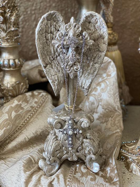Michelle Butler Designs Standing Angel Wings With Cross Champagne Plaques & More