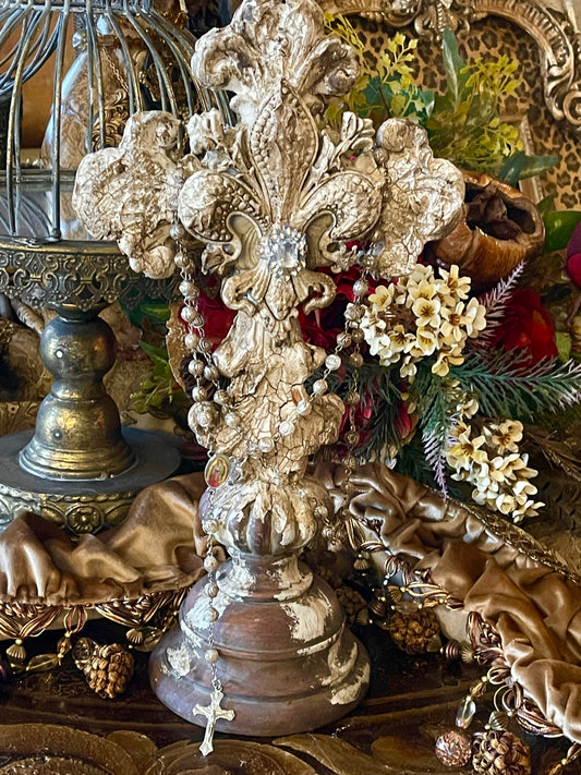 Michelle Butler Designs Standing Cross With Fleur De Lis Plaques & More