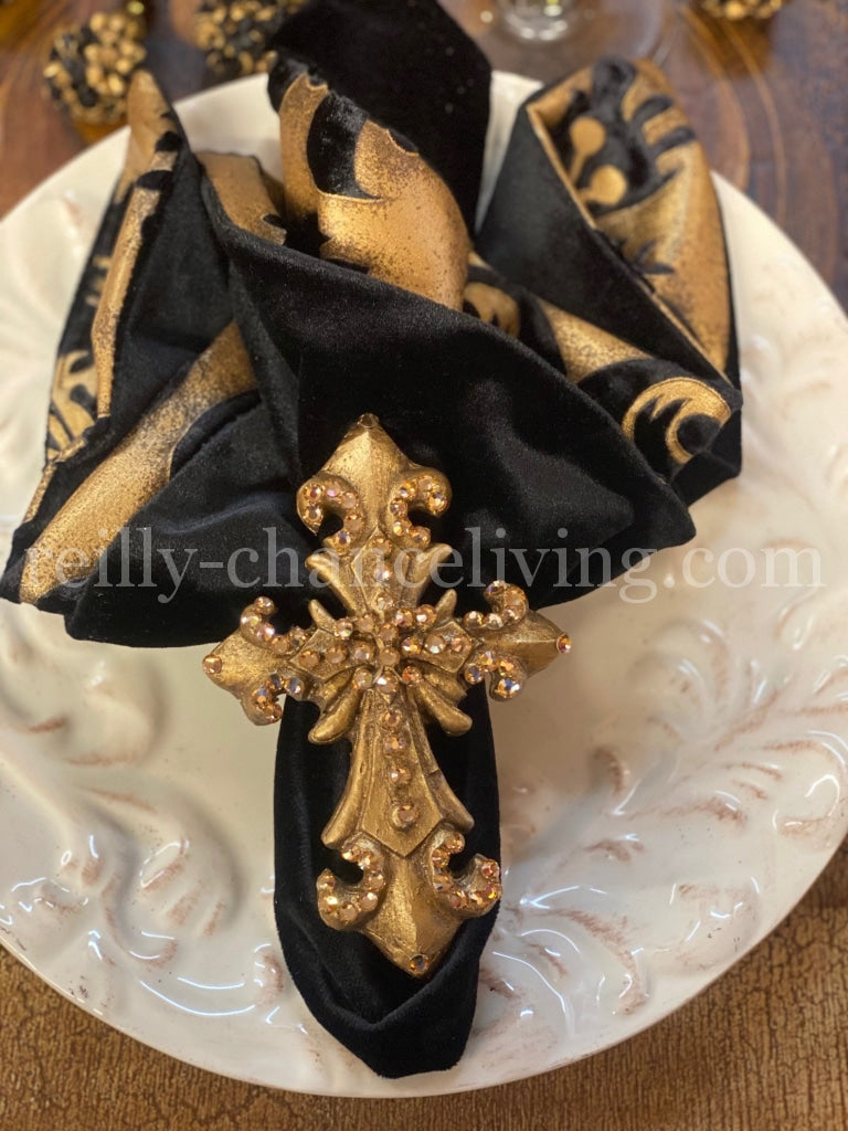 Decorative Napkin Ring Jeweled Scroll Cross