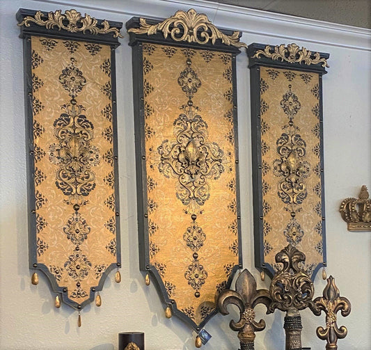 Steve Taff Old World Dimensional Art Set Of Three Black And Gold Reilly-Chance Home Decor Retail