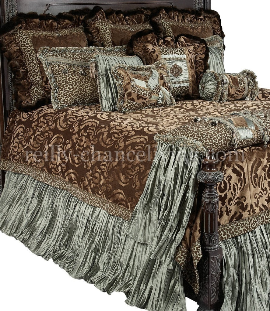Old_World_bedding-chocolate_brown-spa_green-Aristocat-reilly_chance_collection