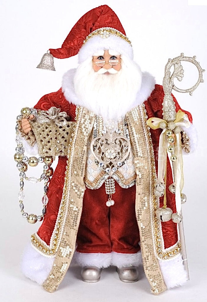 Red and Gold Santa with Staff and Christmas Present