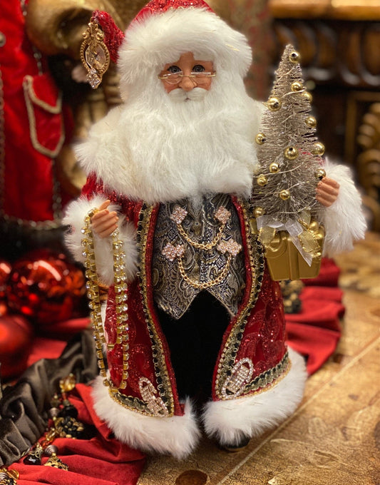 Elegant Santa Holding A Tree Christmas Home Decor