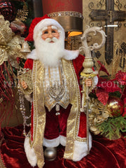 Large Red and Gold Santa with Staff and Christmas Present