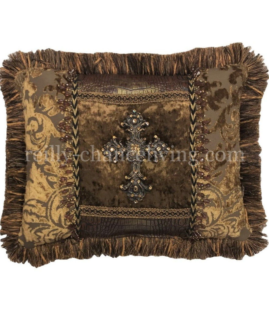 Old World Style Accent Pillow With Jeweled Cross