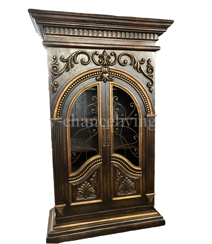 Riviera Peruvian Hand Crafted Wood and Iron Display Cabinet