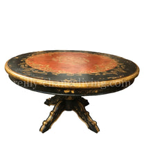 Peruvian Home Furnishings Salerno Hand Painted Wood 60” Round Dining Table Rustic Black and Brick Red Finish