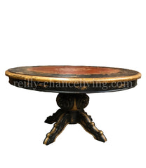 Peruvian Home Furnishings Salerno Hand Painted Wood 60” Round Dining Table Rustic Black and Brick Red Finish