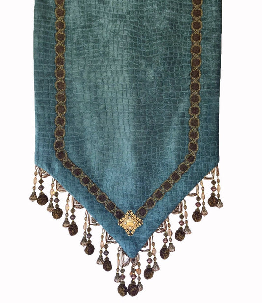 Table_runner-turquoise_croc_chenille-beads-embellished-swavorski_crystals-reilly_chance_collection