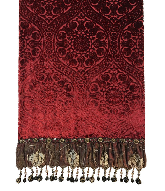 Wide Luxury Table Runner Camelot Red Cut Velvet