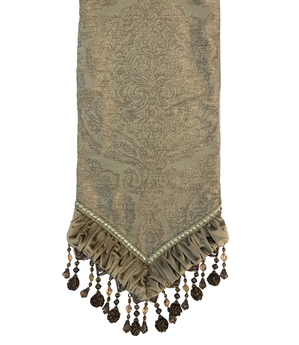 Small Luxury Table Runner Champagne Damask And Gold Velvet