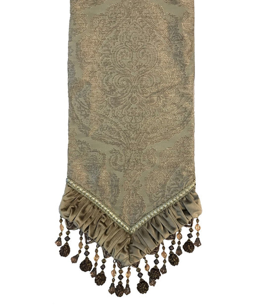 Small Luxury Table Runner Champagne Damask And Gold Velvet