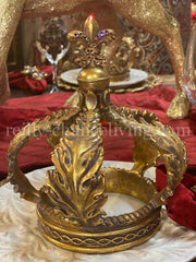 Jeweled Tabletop Crown Antique Gold Fleur de Lis