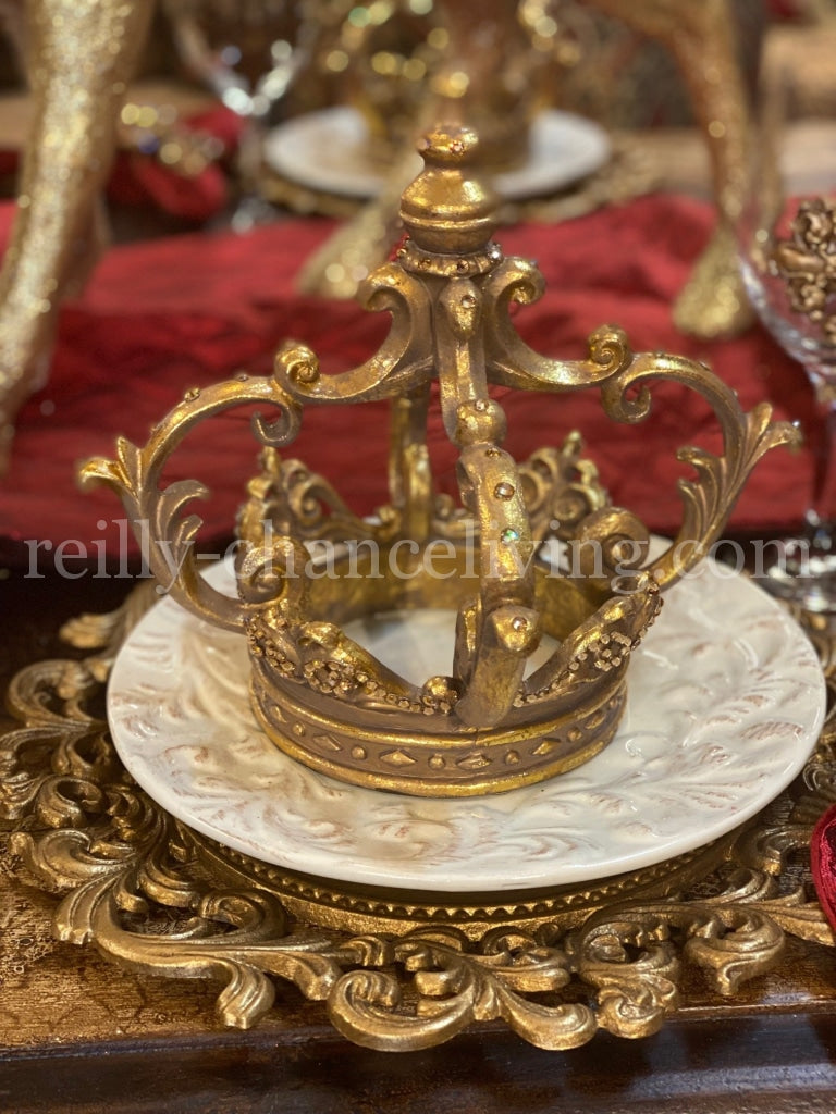 Jeweled Tabletop Crown Antique Gold Scroll