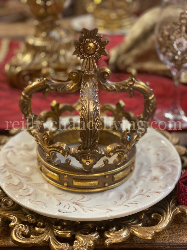 Jeweled Tabletop Crown Antique Gold Sunburst