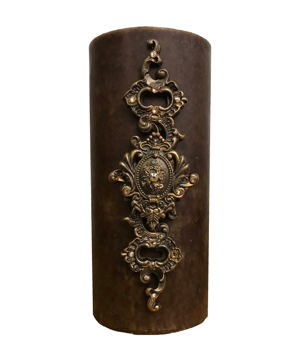 Decorative Candle 4X9 With Jeweled Scroll Medallion Candles