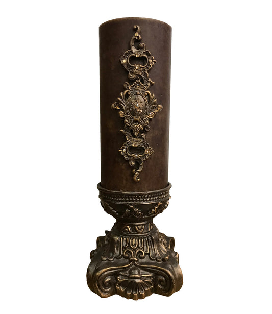Decorative Candle 4X9 With Jeweled Scroll Medallion On 4X6 Base Candle/Base Combination