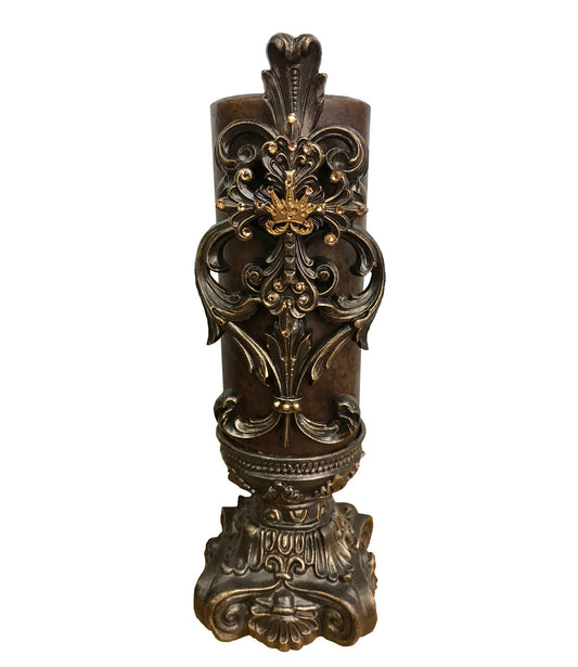 Decorative Candle 4X9 With Large Jeweled Scroll Cross And Crown Medallion On 4X6 Base Candle/Base