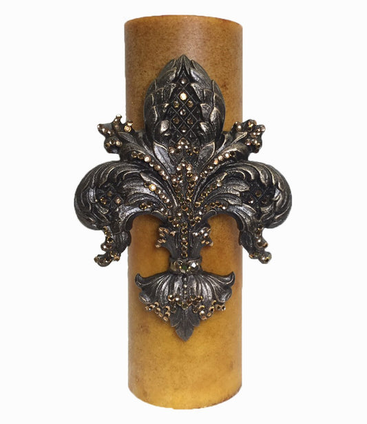 Triple_scented_candle-hand_poured-gold-4x12-vetyver-swarovski_jeweled_fleur_de_lis-sir_oliver-reilly_chance_collection