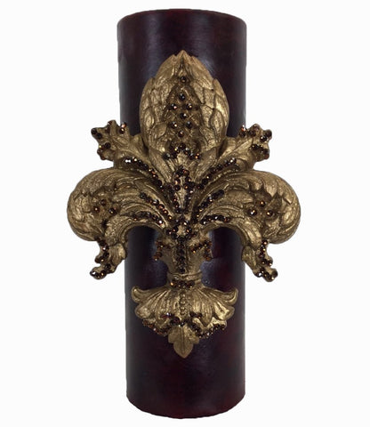 Triple_scented_candle-hand_poured-gold-4x12-vetyver-swarovski_jeweled_fleur_de_lis-decorative_candles-sir_oliver-reilly_chance_collection