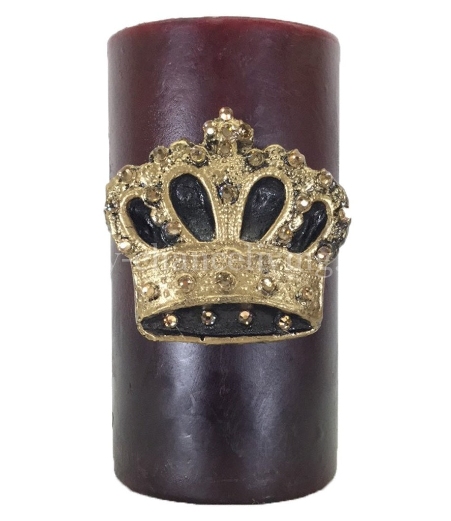 Decorative Red Candle 3X6 Fancy Jeweled Crown