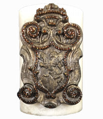 Triple_scented_candle-decorative_candles-vanilla-6x9-bronze_jeweled_lion_shield-sir_olivers-reilly_chance_collection