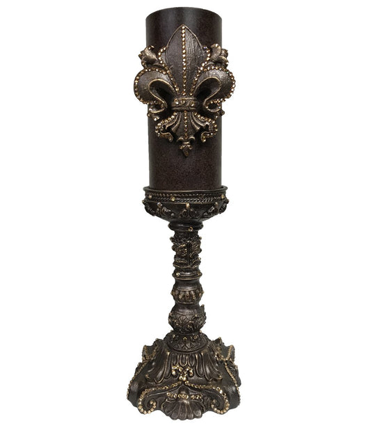 Decorative Candle 4X9 With Jeweled Scroll Fleur De Lis 12 Base Candle/base Combination