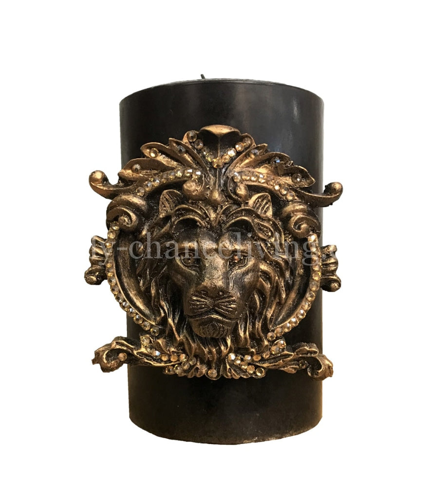 Decorative Candle 4x6 with Jeweled Lion Head