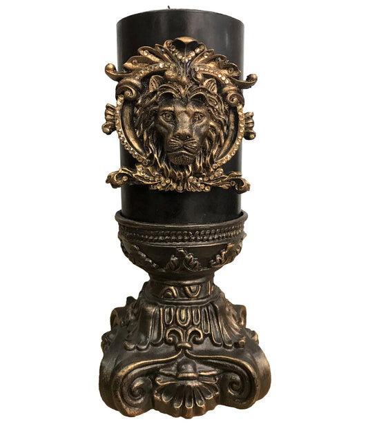Decorative Candle 4X6 With Jeweled Lion Head On Base Candle/Base Combination