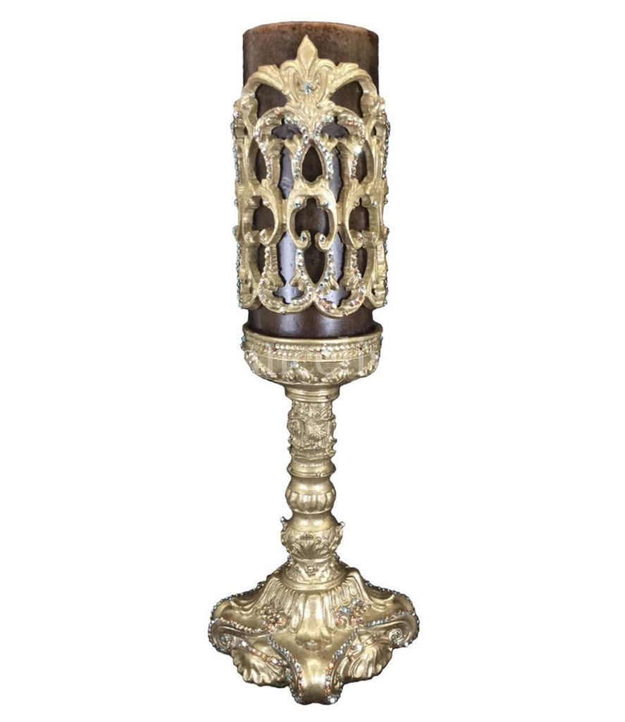 Decorative Jeweled 4X12 Candle Base With 4X9 Firescreen Candle/base Combination