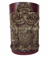 Triple_scented_decorative_red_candle-pomegranate-6x9-bronze_jeweled_shield-sir_olivers-reilly_chance_collection_grande