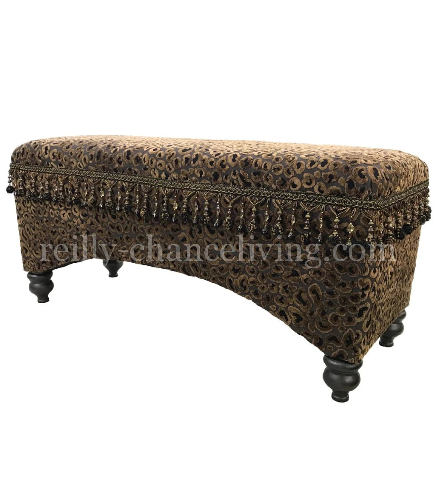 Old World Style Upholstered Bench Leopard Print