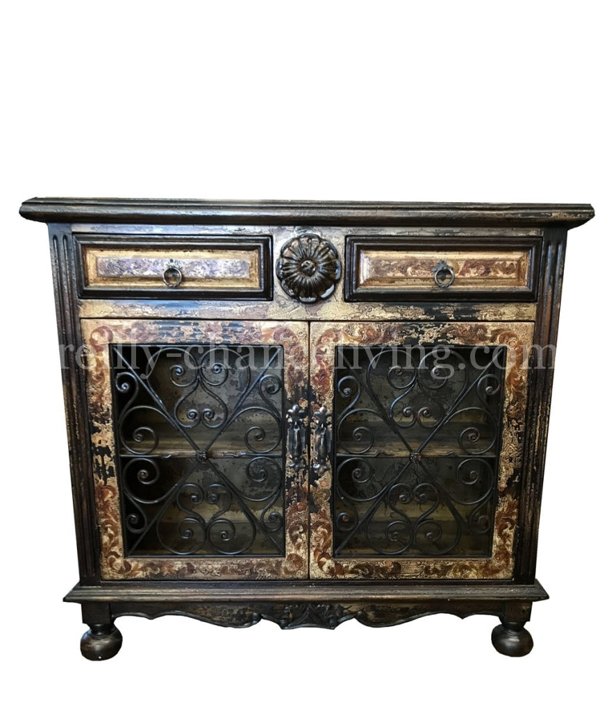 Peruvian Home Furnishings Vicenza Hand Painted Wood Wrought Iron Buffet Side Chest as shown
